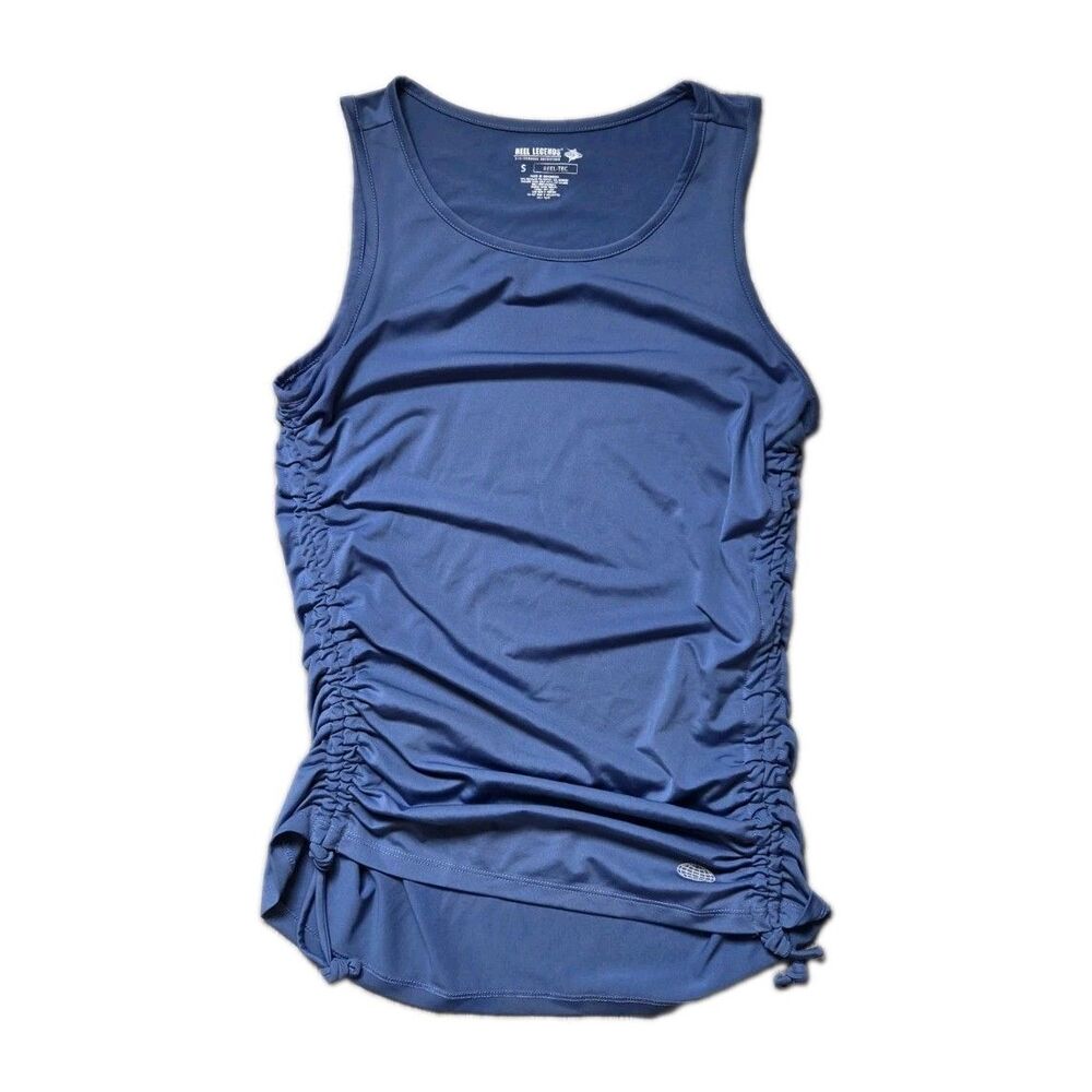 Reel Legends Blue Reel-Tec Ruched Side Drawstring Performance Tank Top Sz S EUC